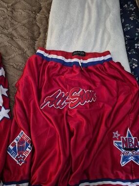 Just Don Kids Red All-Star NBA Shorts with Blue & White Trim